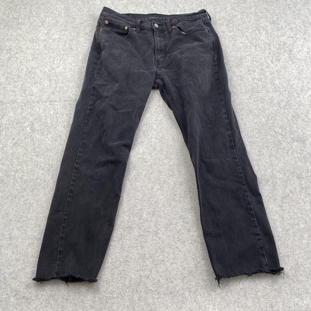 Levis 514 Jeans Mens 32x30 (32x25) Black Charcoal Wash Straight Denim *Raw Hem*